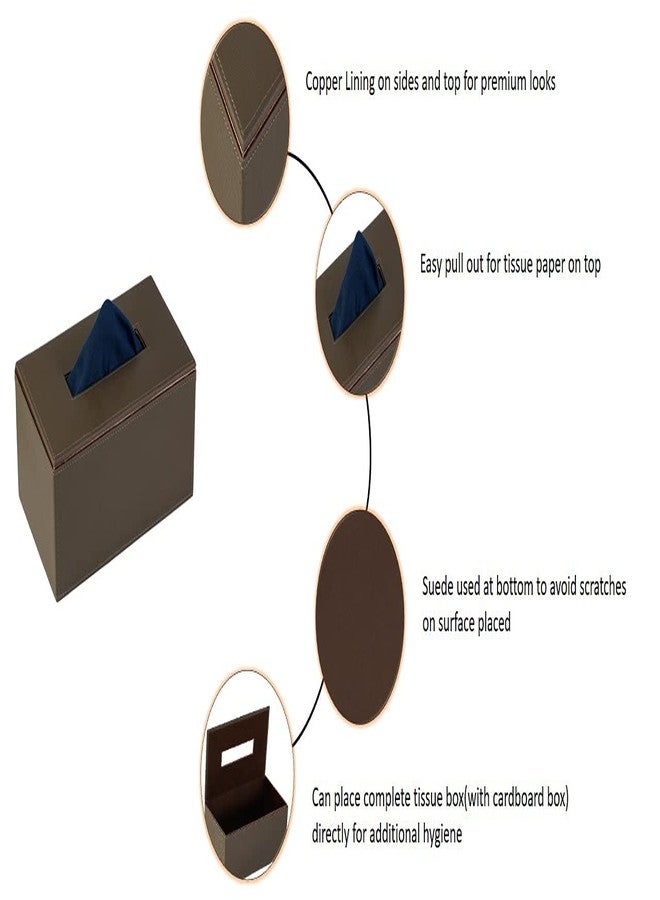 Azyeea Leather Tissue Box Holder | Paper Napkin Holder | Tissue Dispenser Organizer for Car Home Hotel Dinning Table | Eco-Friendly | Refillable | Handcrafted | 100 Pulls 2-ply (Brown) - Image 2